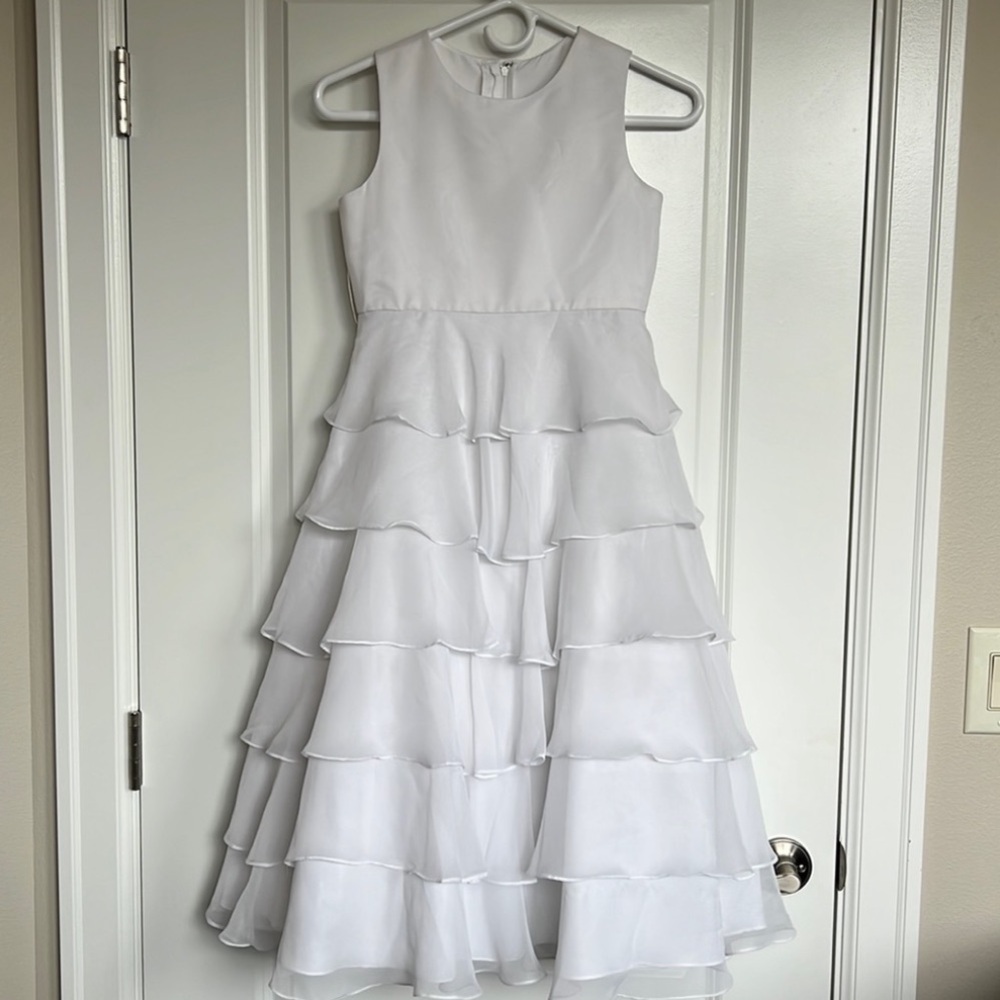Petite Princess Bride & Co Tiered Dress Girls sz 10 Flower Girl Sleeveless White